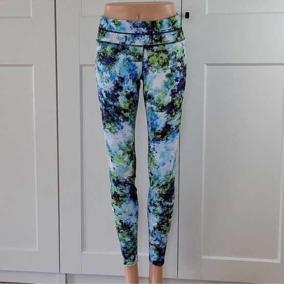 Athleta Hypersonic Sonar Tight Blue Green Watercolor Print S - Picture 2 of 7